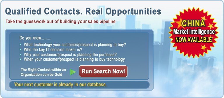 IT sales leads are targeted leads most often referred to as telemarketing leads, information technology leads, it sales leads, business leads, technology sales leads and technology leads. The CiTDB database is a tech leads information database used to discover technology business opportunity. We provide technology lists for use in technology telemarketing, technology mailing lists and technology lead generation. No other IT leads database provides more in depth intelligence than the Harte-Hanks CiTDB database